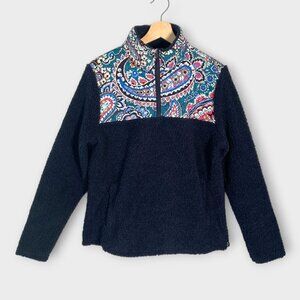 VERA BRADLEY Teddy Fleece 1/4 Zip Pullover Sz SMALL Blue Paisley Pockets NWOT